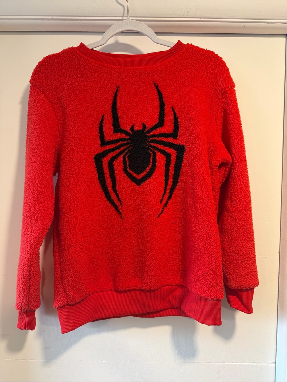 Marvel Red Sherpa Crewneck with Black Spider Logo